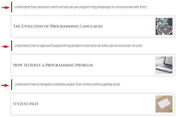 A list of tasks with context in a series.